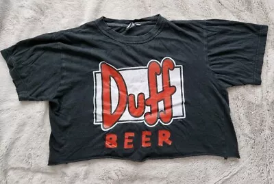 Buy Ladies Vintage Simpsons Duff Beer Black Cropped T-shirt Size L • 3£