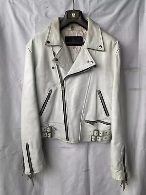 Buy Vintage Biker Leather Jacket Motorcycle White Punk Rock Indie 38-40 S-M Skinny • 125£