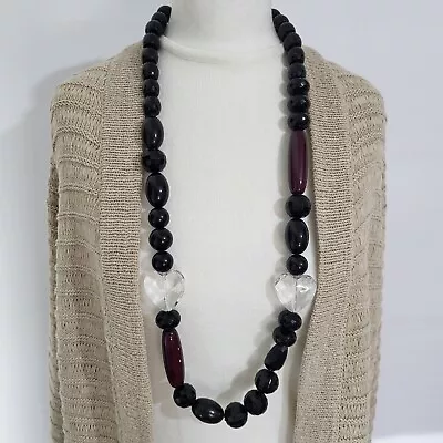 Buy DEBENHAMS Statement Necklace Chunky Beads Black Clear Hearts Long Jewellery  • 11.99£