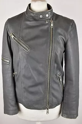 Buy ALLSAINTS Grey Leather Jacket Size Uk 10 Womens Full Zip Sheep Leather • 55.97£