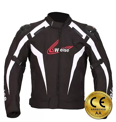 Buy Weise Ascari Men's Black White Waterproof Armoured Textile Motorcycle Jacket NEW • 59.99£