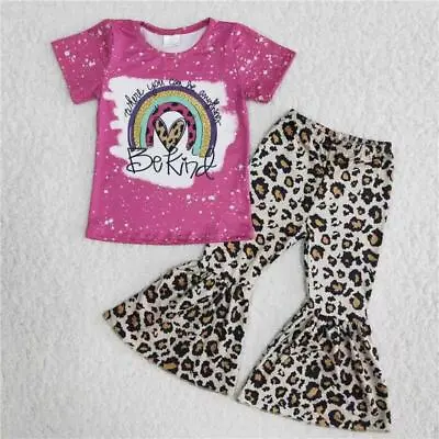 Buy Little Girls Outfit Be Kind Top Leopard Ruffle Pants Boutique Clothing Set • 15.40£