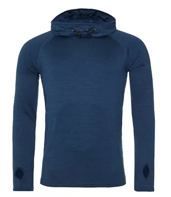 Buy Mens BLUE RED BLACK Or GREY Raglan Long Sleeve Cool Cowl Neck Hooded Top • 28.50£
