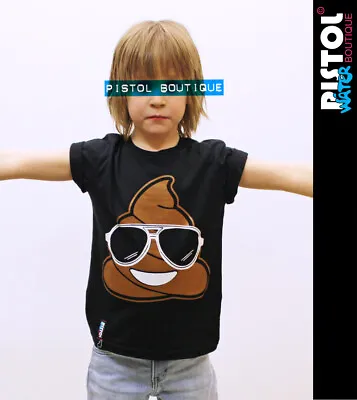 Buy Water Pistol Boutique Kids Unisex Boys Girls POO EMOJI SHADES Black T-shirt • 14.99£