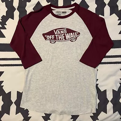Buy Vans Off The Wall Raglan 3/4 Sleeve Grey Maroon Burgundy T-Shirt • 31.99£