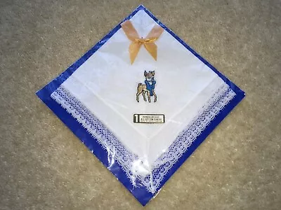 Buy C1960s VINTAGE BABYCHAM BAMBI PROMOTIONAL/ADV EMBROIDERED COTTON HANDKERCHIEF • 27.99£