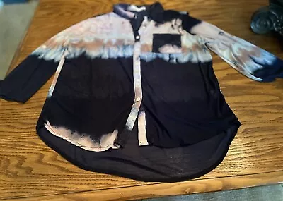 Buy Eden & Olivia Sheer Navy Pink Tie Dye Mesh Button Down Shirt Size XL • 12.52£