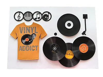 Buy Retro Vinyl Die Cut Record Player With Records And T Shirt Card Topper • 3.99£