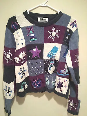 Buy Vintage Tacky Ugly Christmas Sweater - Medium Purple Christmas Checkered Jumper  • 13.18£