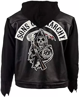Buy Mens Sons Of Anarchy Highway Black Hooded Faux Leather Biker Jacket UK S - Z03 • 14.99£