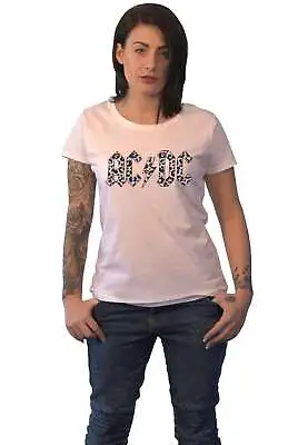 Buy AC/DC T Shirt Mono Leopard Print Band Logo New Official Womens Skinny Fit White • 16.95£