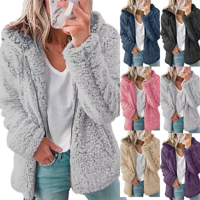 Buy Winter Warm Women Fleece Fluffy Hooded Coats Jacket Teddy Bear Cardigan Outwear • 18.39£