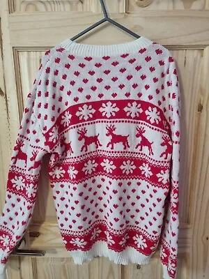 Buy Red And Cream Reindeer Ugly Christmas Jumper Sweater • 15£