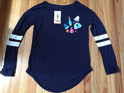 Buy NWT Dreamworks Trolls Juniors Navy Blue Long Sleeve Shirt Size Small CUTE! • 16.39£