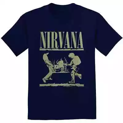 Buy Nirvana Live On Stage Band Logo Mens Navy Blue T-Shirt Nirvana Tee • 15.95£