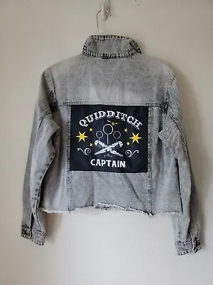 Buy Harry Pottery Jean Jacket Womens Small 3/5  Hogwarts Grey Quidditch Captain New • 44.24£