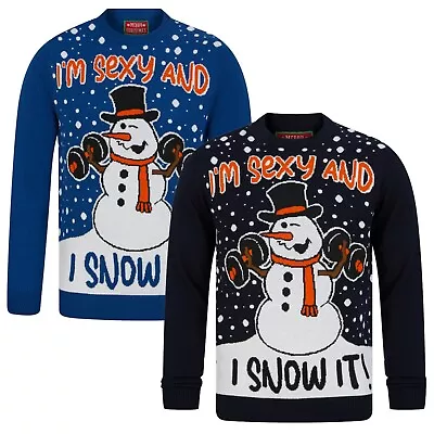 Buy Men's Christmas Funny Novelty Jumper Sexy Snowman Thin Knit Xmas Sweater New • 19.95£