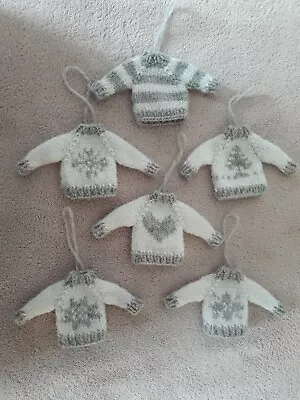 Buy BRAND NEW Six Silver Grey And White Mini Christmas Jumper Tree Decorations, • 12£