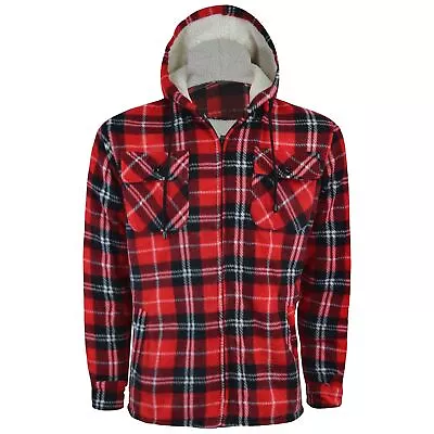 Buy Hooded Sherpa Fleece Padded Lumberjack Shirt Jacket Fur Lined Winter Warm Work • 20.99£