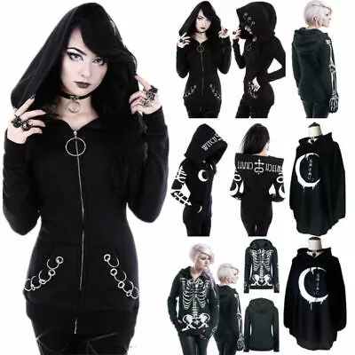 Buy Women's Gothic Punk Skull Hooded Hoodies Coat Ladies Jacket Pullover Sweatshirt • 19.09£