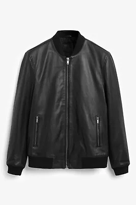 Buy NEXT 'Signature' Leather Bomber Jacket In Black Size XXL RRP £135.00 New + Tags! • 32£