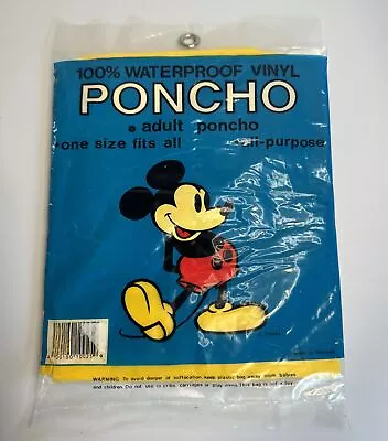Buy New Vintage Disney Mickey Mouse Yellow Waterproof Rain Poncho Adult One Size NOS • 24.99£