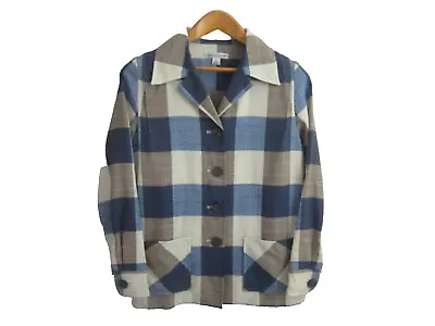 Buy Vtg  Pendleton Womens S Blue White Taupe Check LS Wool Blazer Cardigan Jacket • 96.50£