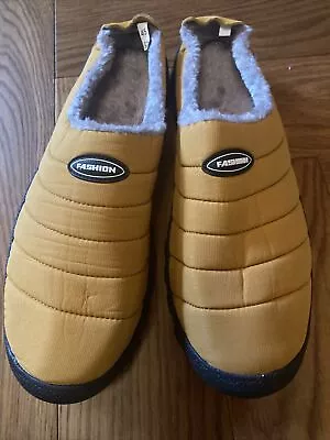 Buy Men’s Fur Lined Yellow Mustard Comfy Slippers UK Size 12 EU 45 • 12.99£