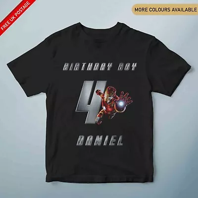 Buy Personalised Ir0n Man Birthday Kids T-Shirt Any Name Any Number Birthday Boy • 8.95£