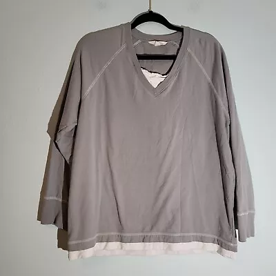 Buy Woolrich Grey Faux Double Layer V Neck Cotton Long Sleeve T Shirt Cozy Women's L • 15.38£