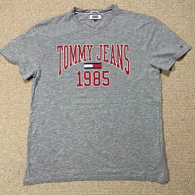 Buy Tommy Jeans T Shirt Mens Large Grey Red 1985 College Script Featherweight Tee • 14.99£