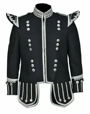 Buy Size 48 100% Wool New Scottish Black Military Piper Drummer Doublet Tunic Jacket • 44.99£