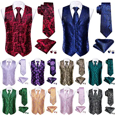 Buy Mens Formal Wedding Casual Waistcoat Suit Vest Slim Tuxedo Silk Tie Set Jacket • 19.99£