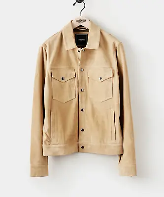 Buy Mens Tan  Suede Shirt Leather Trucker Jacket Custom Made Size S M L XL 2XL 3XL • 145.70£