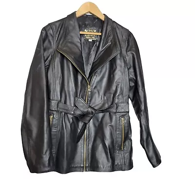 Buy Super Natural Women's Leather Moto Jacket Full Zipper Pocket Black Size M • 52.26£