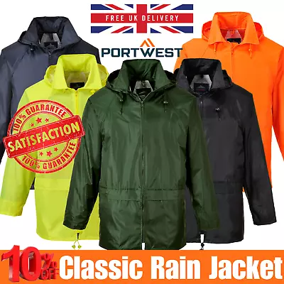 Buy Genuine Portwest Classic Waterproof Rain Jacket Hooded-Cagoule  Winter Coat S440 • 17.85£