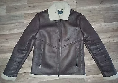 Buy Mens Flying Aviator Coat Jacket Brown Leather & Fur Size Medium Worn Twice • 24.99£