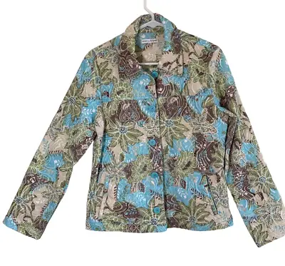 Buy Rebecca Malone Women's Jacket S Embroidered Denim Style Floral Brocade Blue Tan • 15.42£