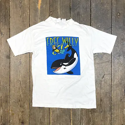 Buy Whale T-Shirt Vintage Free Wily Graphic Single Stitch Tee White, Mens XS • 40£