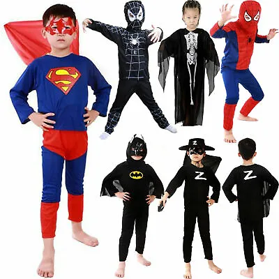 Buy SUPERHERO COSTUME Kids Boys Girls Spiderman Fancy Dress Party Batman Outfits Hot • 9.91£