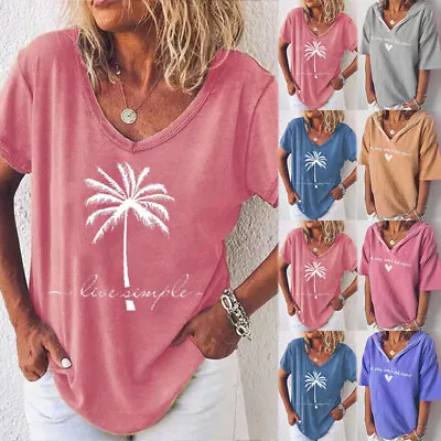 Buy Womens V-Neck T-Shirt Tops Ladies Short Sleeve Casual Loose Shirt Summer Blouse • 12.29£