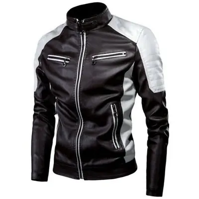 Buy Men's Motorcycle Leather Jacket Warm Zip Coats Fashion Casual Machine Jackets • 30.24£