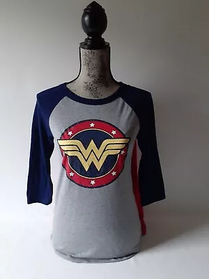 Buy Wonder Woman Women's Gray/blue Long Sleeve Top With Red Cape Size S • 16.06£