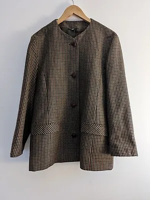 Buy Equorian Brown Green Check 100% Wool Collarless Jacket Size 14 • 15£