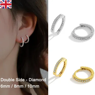 Buy Womens Girls Stainless Steel Round Hoop Earrings 2 Side Diamante Jewellery Gift • 5.59£