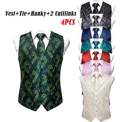 Buy Hi-Tie Mens Waistcoats Prom,Performance,Wedding,Party Vest Tie Set Jacket • 23.99£
