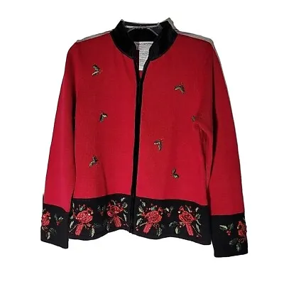 Buy Christmas Sweater Womens Medium Red Cardinals Holly Beaded Tiara International • 32.81£