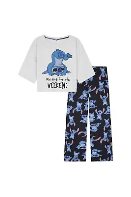 Buy Disney Womens Stitch Pyjama Set Short Sleeve T-Shirt Round Neckline And Bottoms • 20.49£