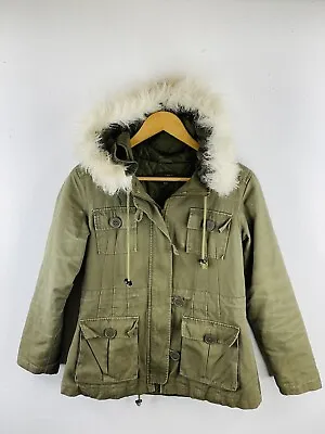 Buy Lolitta Women's Faux Fur Hooded Jacket Size 8 Green Casual Full Zip Button Lined • 13.26£
