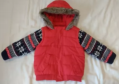 Buy Marks And Spencer Hooded Padded Jacket With Knitted Sleeves Size 12-18 Months • 6£